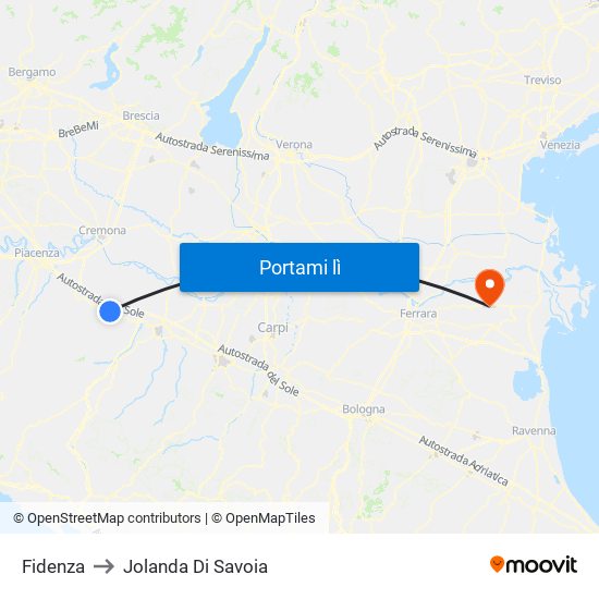 Fidenza to Jolanda Di Savoia map