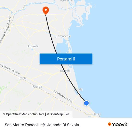 San Mauro Pascoli to Jolanda Di Savoia map