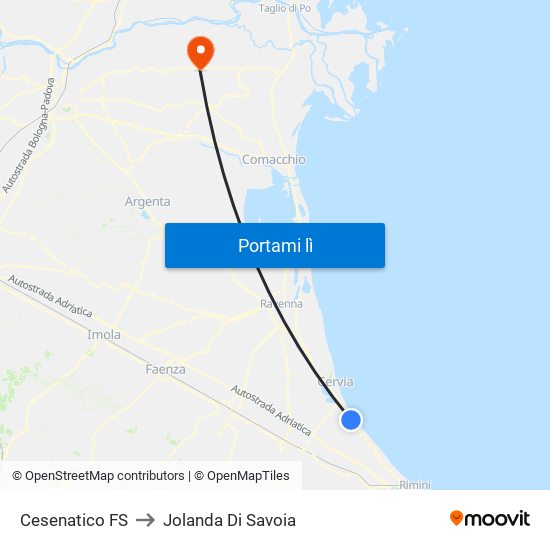 Cesenatico FS to Jolanda Di Savoia map