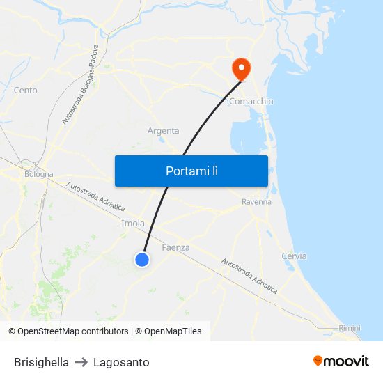 Brisighella to Lagosanto map