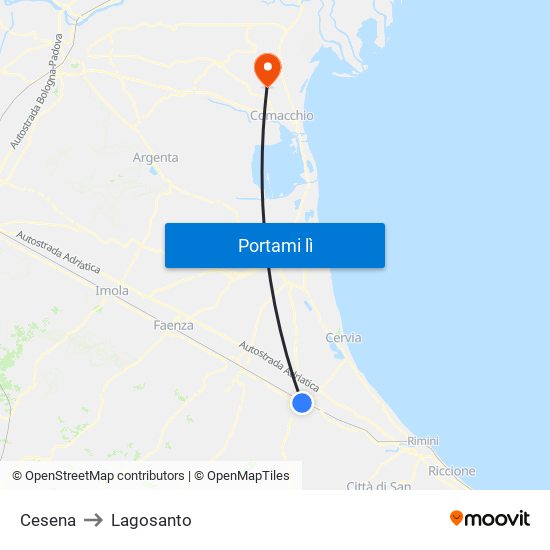 Cesena to Lagosanto map