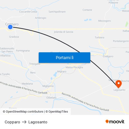 Copparo to Lagosanto map