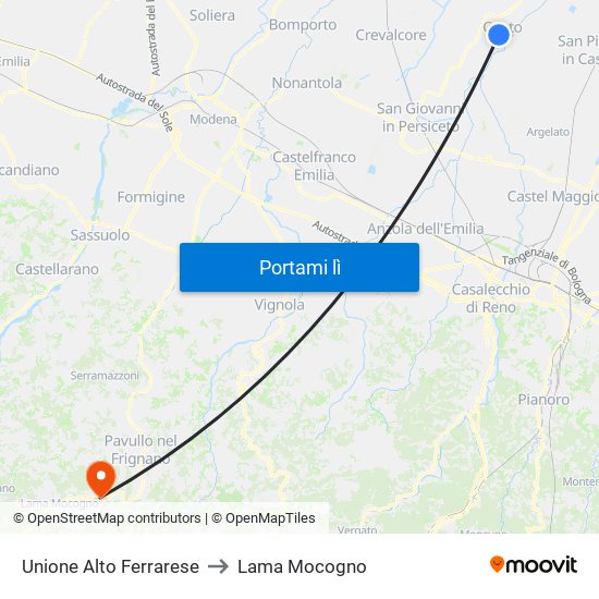 Unione Alto Ferrarese to Lama Mocogno map