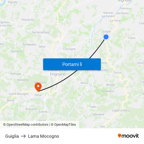 Guiglia to Lama Mocogno map