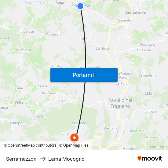 Serramazzoni to Lama Mocogno map