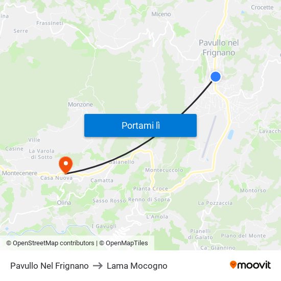 Pavullo Nel Frignano to Lama Mocogno map