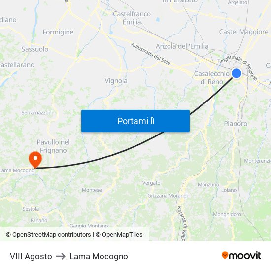 VIII Agosto to Lama Mocogno map