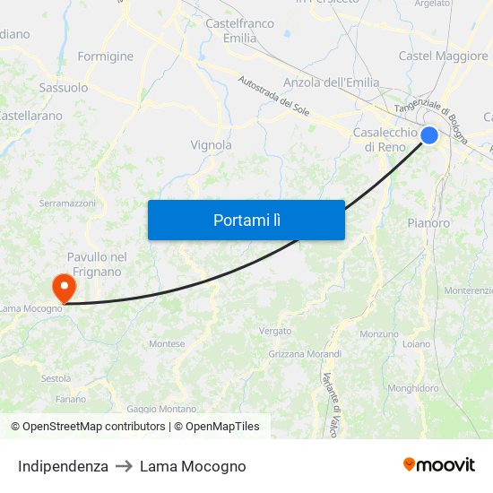 Indipendenza to Lama Mocogno map