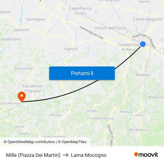 Mille (Piazza Dei Martiri) to Lama Mocogno map