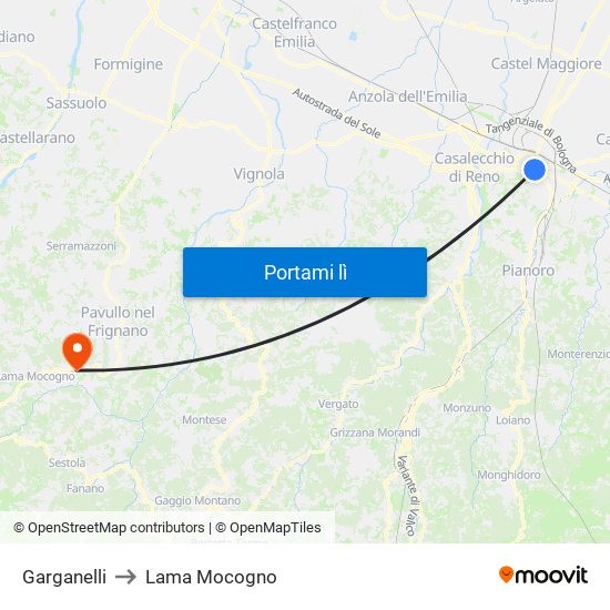 Garganelli to Lama Mocogno map