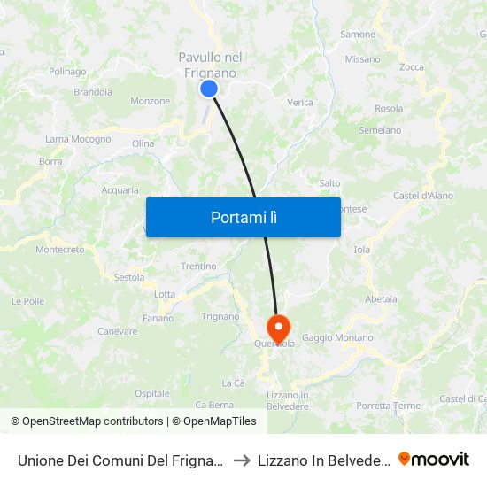 Unione Dei Comuni Del Frignano to Lizzano In Belvedere map