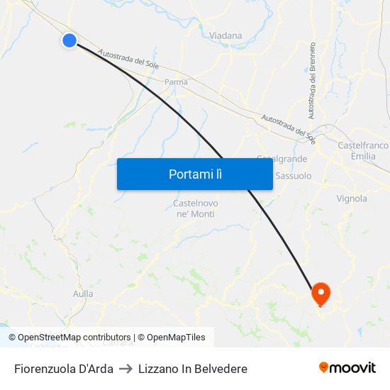 Fiorenzuola D'Arda to Lizzano In Belvedere map