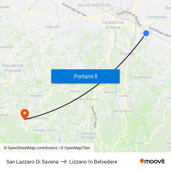 San Lazzaro Di Savena to Lizzano In Belvedere map