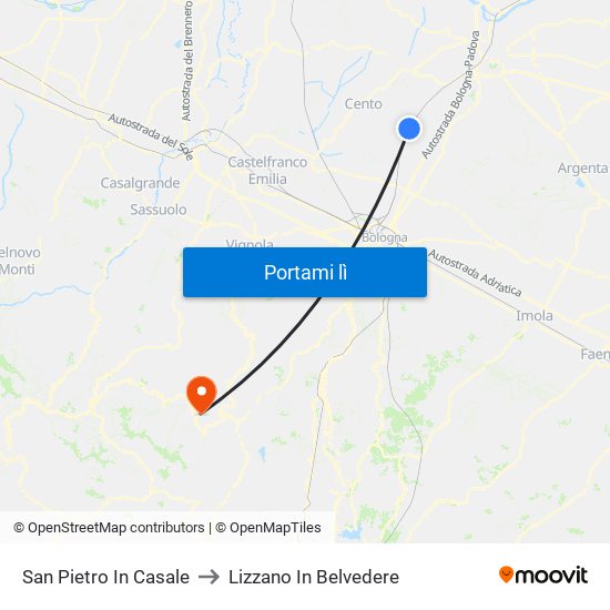 San Pietro In Casale to Lizzano In Belvedere map