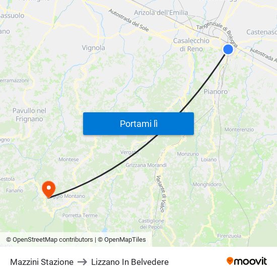 Mazzini Stazione to Lizzano In Belvedere map