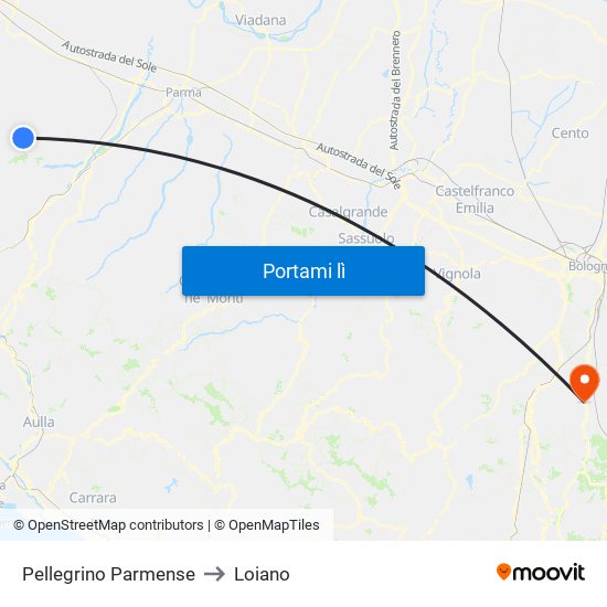 Pellegrino Parmense to Loiano map