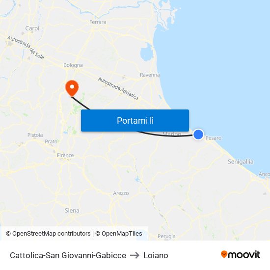 Cattolica-San Giovanni-Gabicce to Loiano map