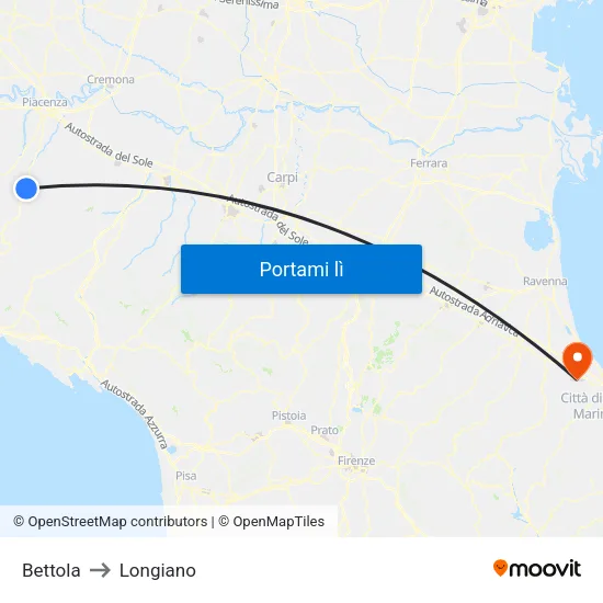 Bettola to Longiano map