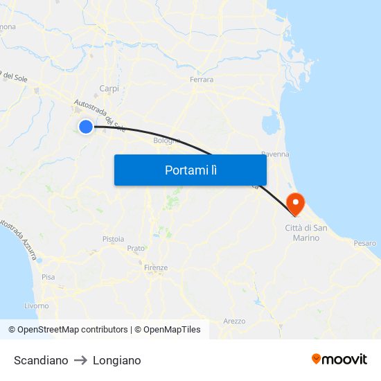 Scandiano to Longiano map