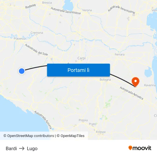 Bardi to Lugo map
