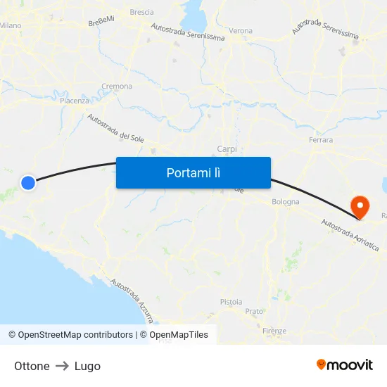 Ottone to Lugo map
