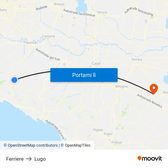 Ferriere to Lugo map