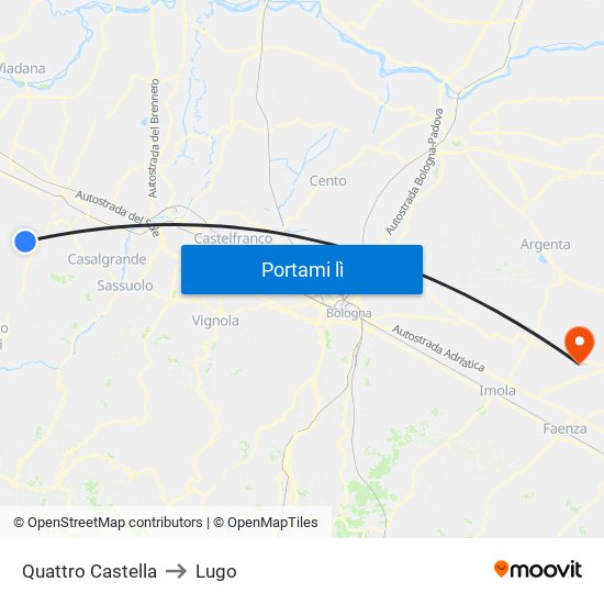 Quattro Castella to Lugo map