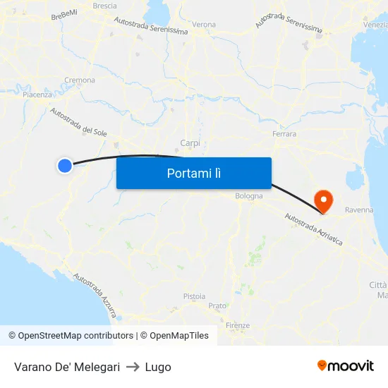 Varano De' Melegari to Lugo map