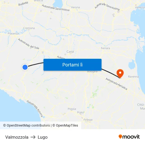 Valmozzola to Lugo map