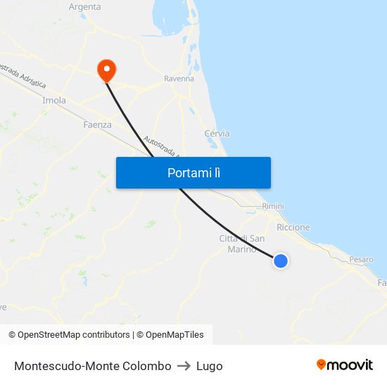 Montescudo-Monte Colombo to Lugo map