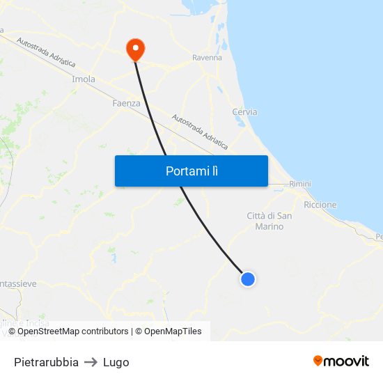 Pietrarubbia to Lugo map