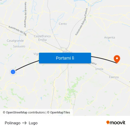 Polinago to Lugo map