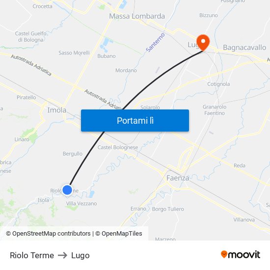 Riolo Terme to Lugo map