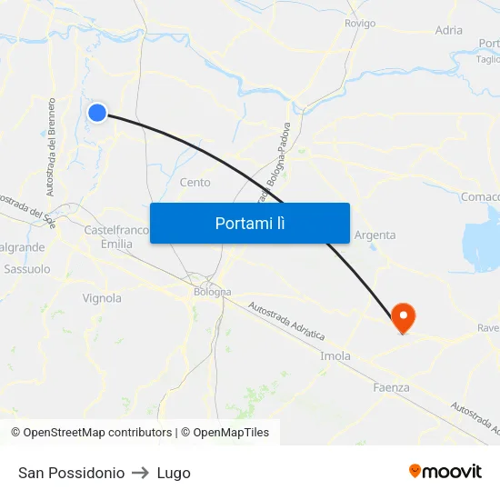 San Possidonio to Lugo map