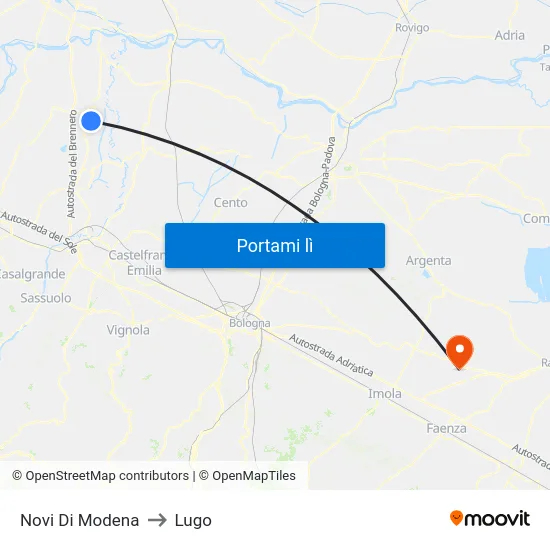 Novi Di Modena to Lugo map