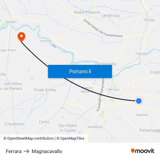 Ferrara to Magnacavallo map