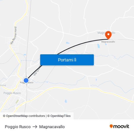 Poggio Rusco to Magnacavallo map