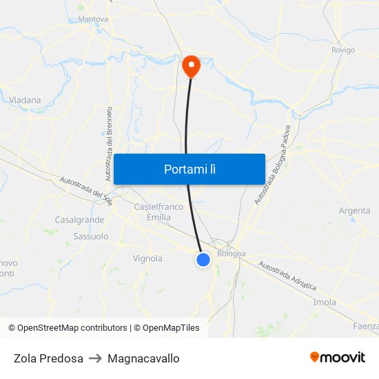 Zola Predosa to Magnacavallo map