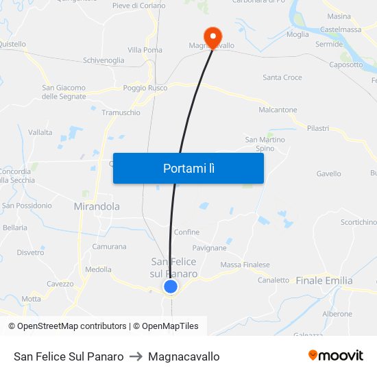 San Felice Sul Panaro to Magnacavallo map