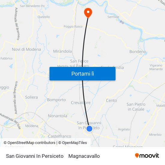 San Giovanni In Persiceto to Magnacavallo map