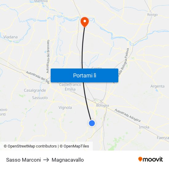 Sasso Marconi to Magnacavallo map