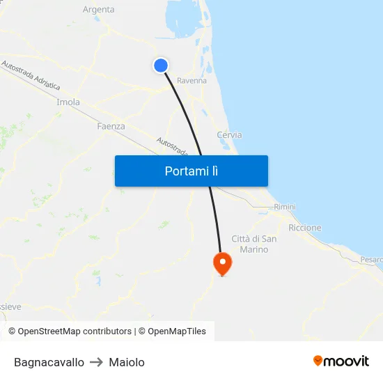 Bagnacavallo to Maiolo map