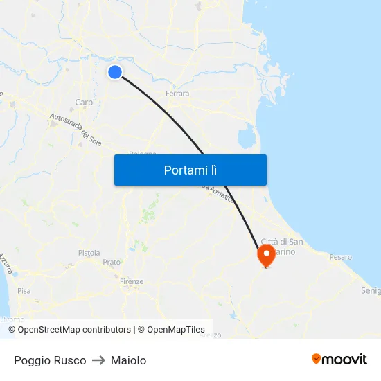 Poggio Rusco to Maiolo map