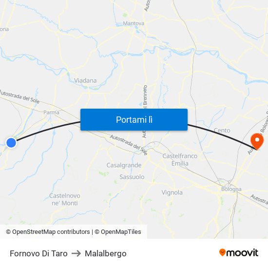 Fornovo Di Taro to Malalbergo map