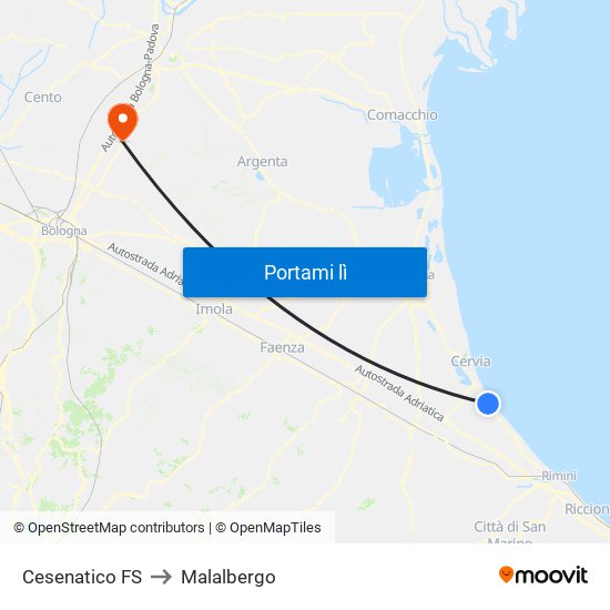 Cesenatico FS to Malalbergo map
