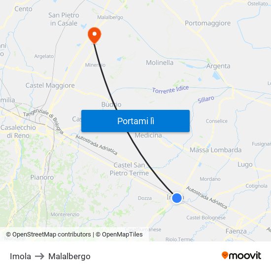 Imola to Malalbergo map
