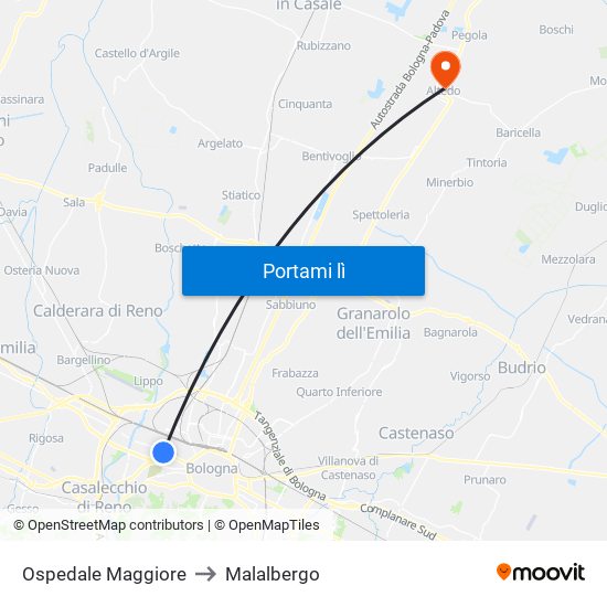 Ospedale Maggiore to Malalbergo map