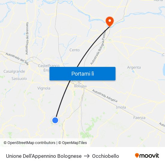 Unione Dell'Appennino Bolognese to Occhiobello map