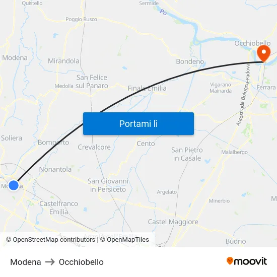Modena to Occhiobello map