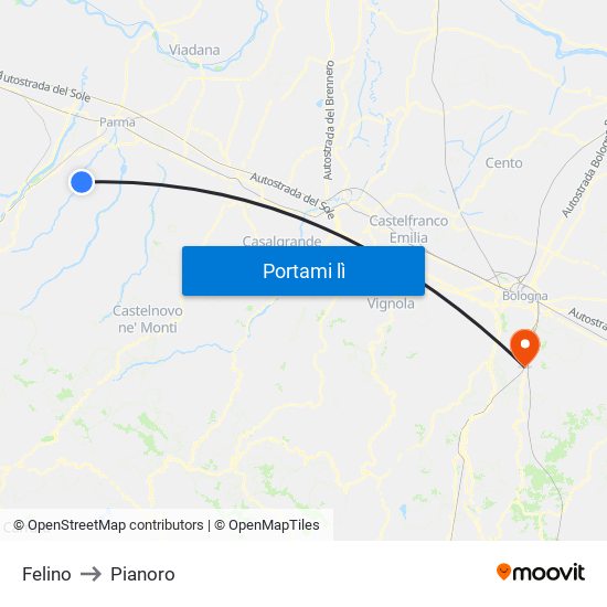 Felino to Pianoro map